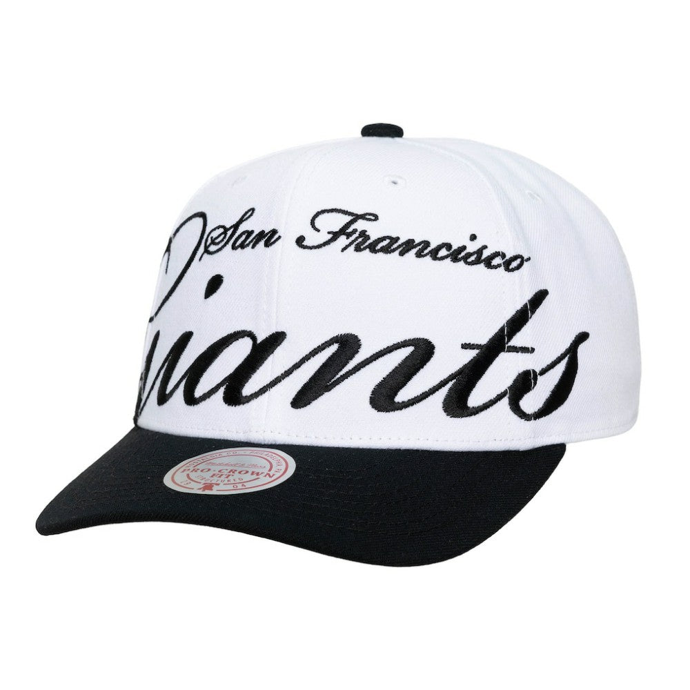San Francisco Giants Unisex XL Script Pro Crown Adjustable Hat - White/Black | Mitchell & Ness