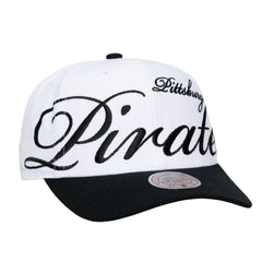 Pittsburgh Pirates Unisex XL Script Pro Crown Adjustable Hat - White/Black | Mitchell & Ness