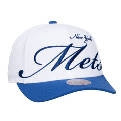 New York Mets Unisex XL Script Pro Crown Snapback Hat - White/Royal | Mitchell & Ness