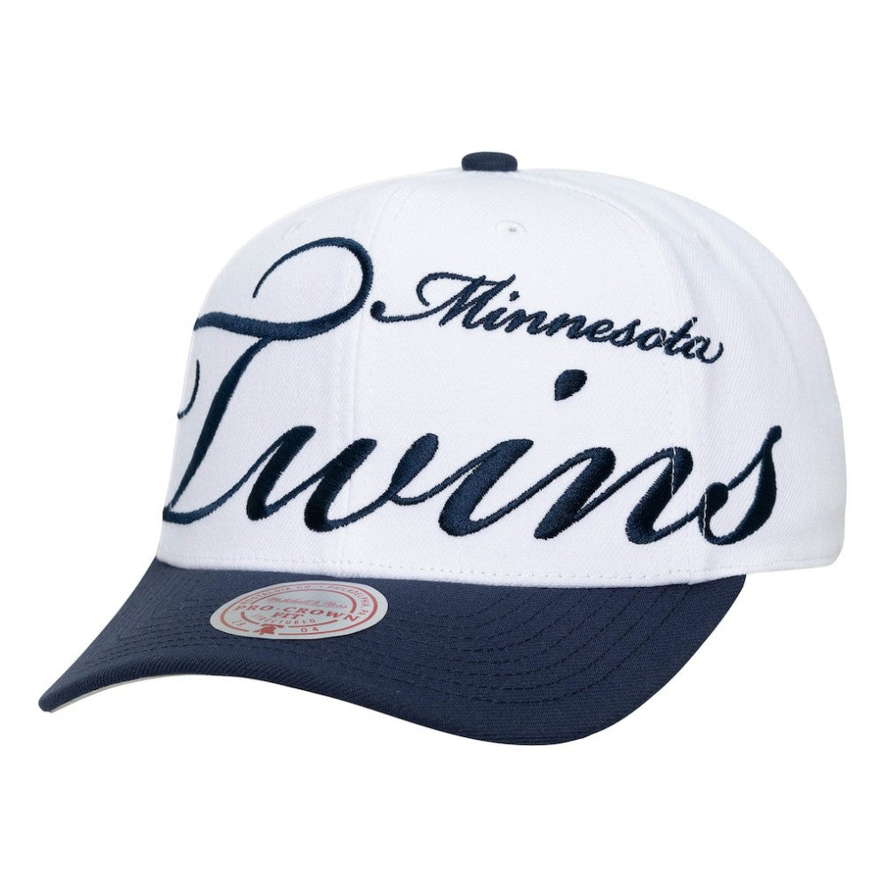 Minnesota Twins Unisex XL Script Pro Crown Adjustable Hat - White/Navy | Mitchell & Ness