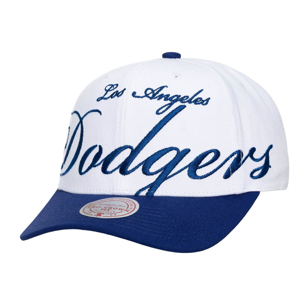Los Angeles Dodgers Unisex XL Script Pro Crown Snapback Hat - White/Royal | Mitchell & Ness