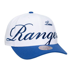 Texas Rangers Unisex XL Script Pro Crown Adjustable Hat - White/Royal | Mitchell & Ness