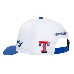 Texas Rangers Unisex XL Script Pro Crown Adjustable Hat - White/Royal | Mitchell & Ness