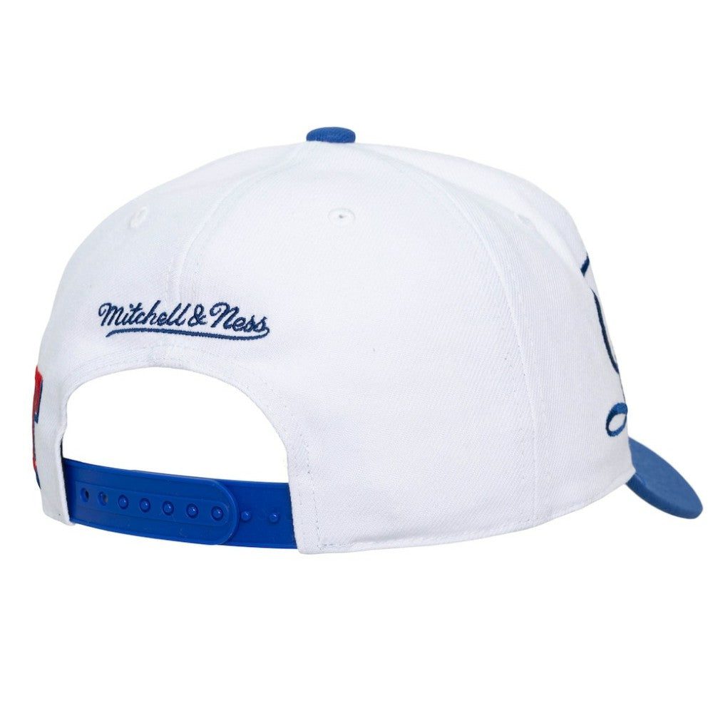 Texas Rangers Unisex XL Script Pro Crown Adjustable Hat - White/Royal | Mitchell & Ness