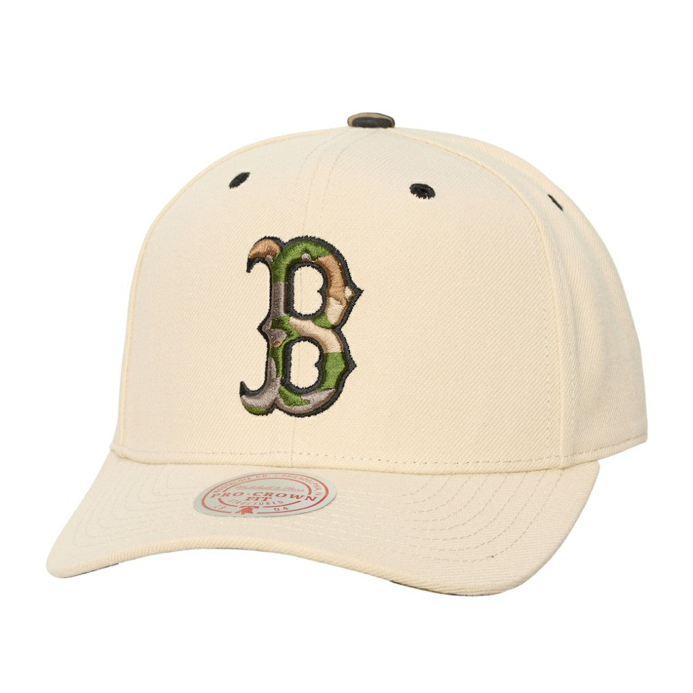 Boston Red Sox Unisex Camo Logo Pro Crown Snapback Hat - Cream | Mitchell & Ness