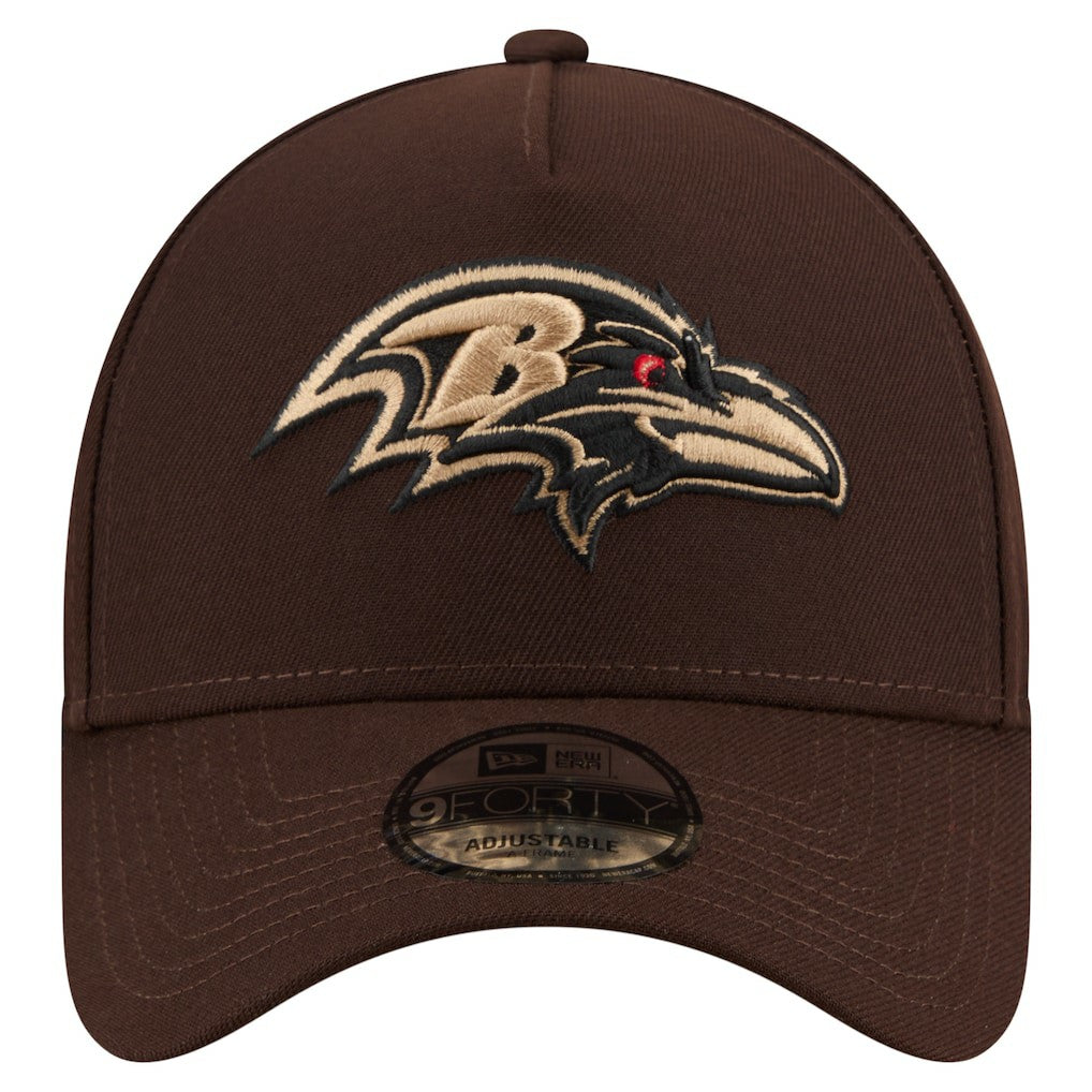 Baltimore Ravens New Era Burnt Wood A-Frame 9FORTY Adjustable Hat - Dark Brown for sale