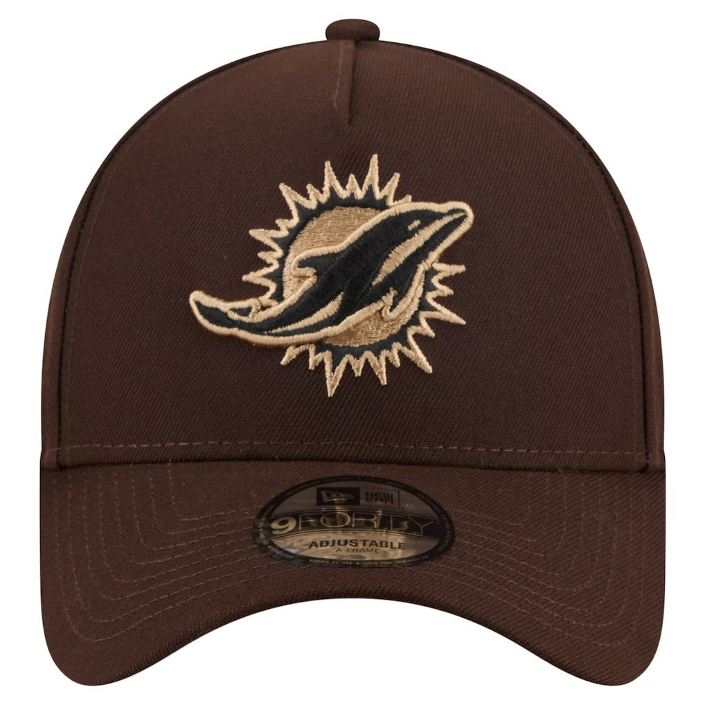 Miami Dolphins New Era Burnt Wood A-Frame 9FORTY Adjustable Hat - Dark Brown outlet