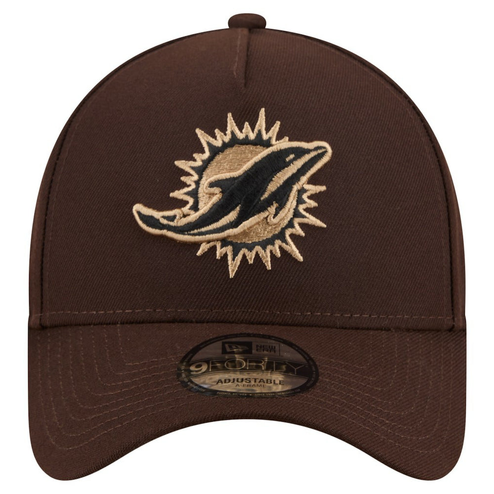 Miami Dolphins New Era Burnt Wood A-Frame 9FORTY Adjustable Hat - Dark Brown outlet