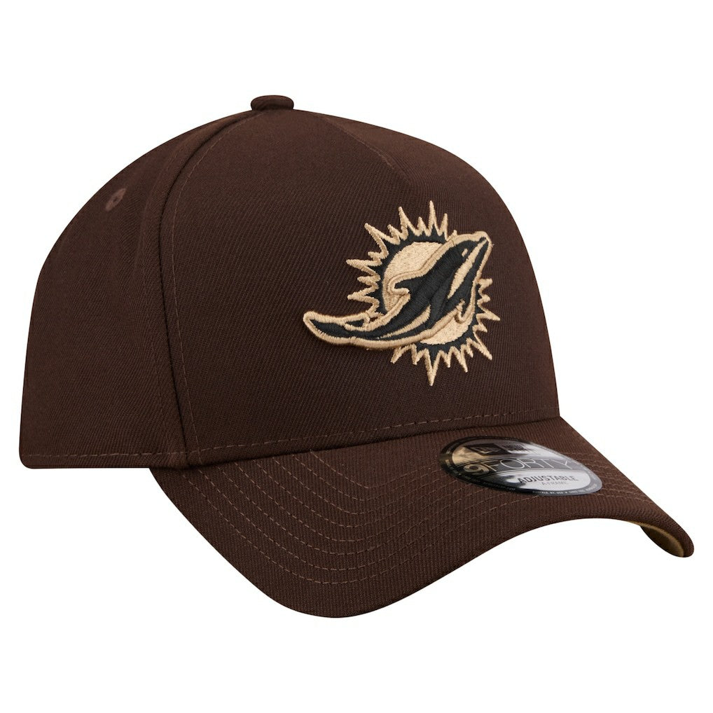 Miami Dolphins New Era Burnt Wood A-Frame 9FORTY Adjustable Hat - Dark Brown outlet