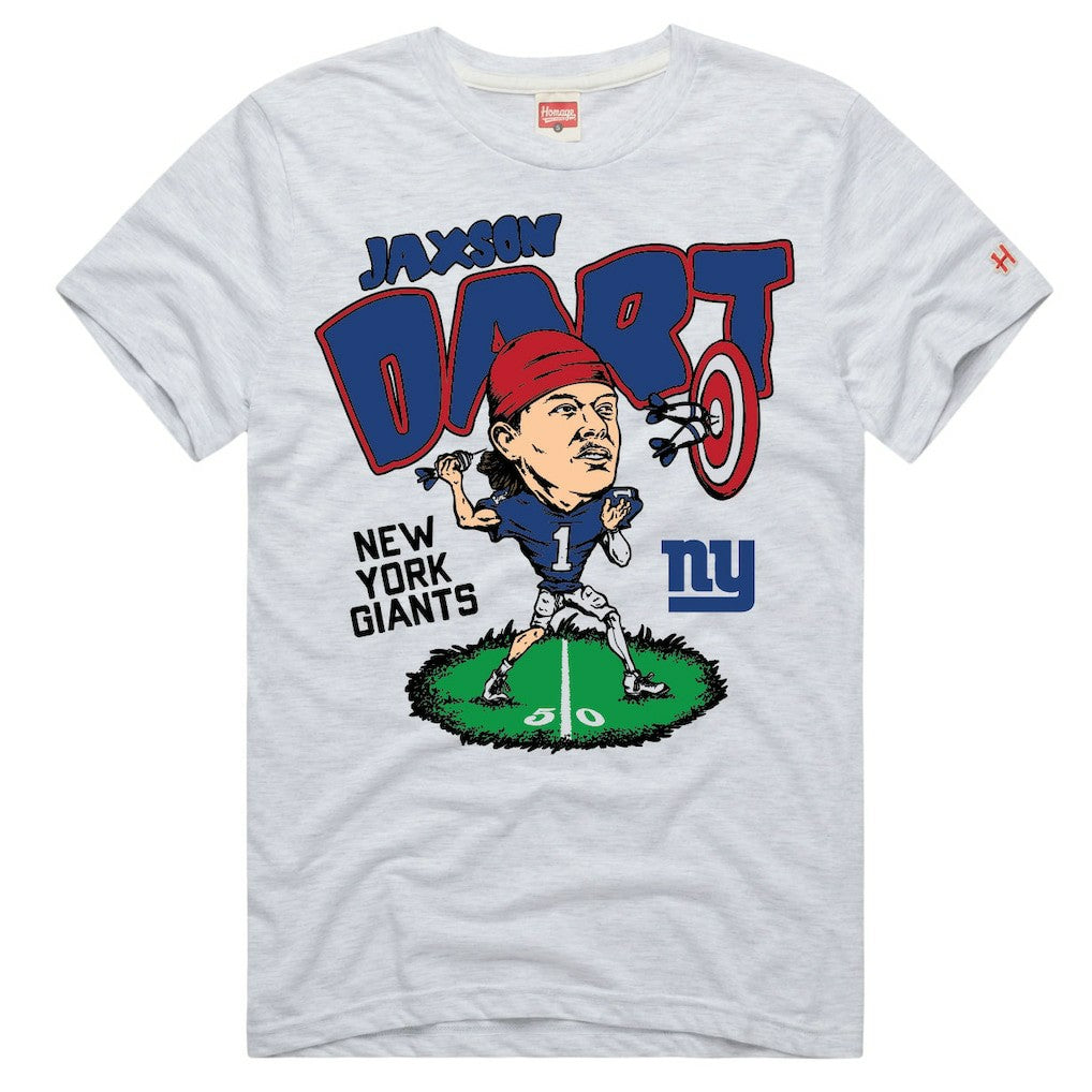 Jaxson Dart New York Giants Homage Unisex Caricature Player Graphic Tri-Blend T-Shirt - Ash on sale