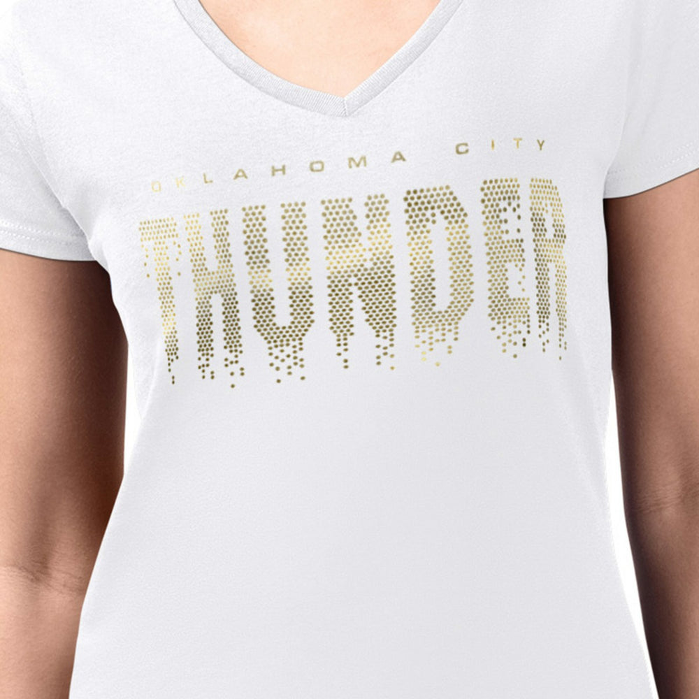 Oklahoma City Thunder G-III 4Her by Carl Banks Women's Super-Slim-Fit Metallic Drop Lightweight V-Neck T-Shirt - White shop