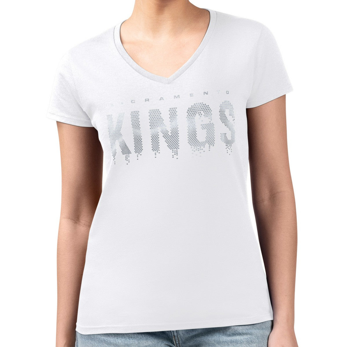 Sacramento Kings G-III 4Her by Carl Banks Women's Super-Slim-Fit Metallic Drop Lightweight V-Neck T-Shirt - White discount