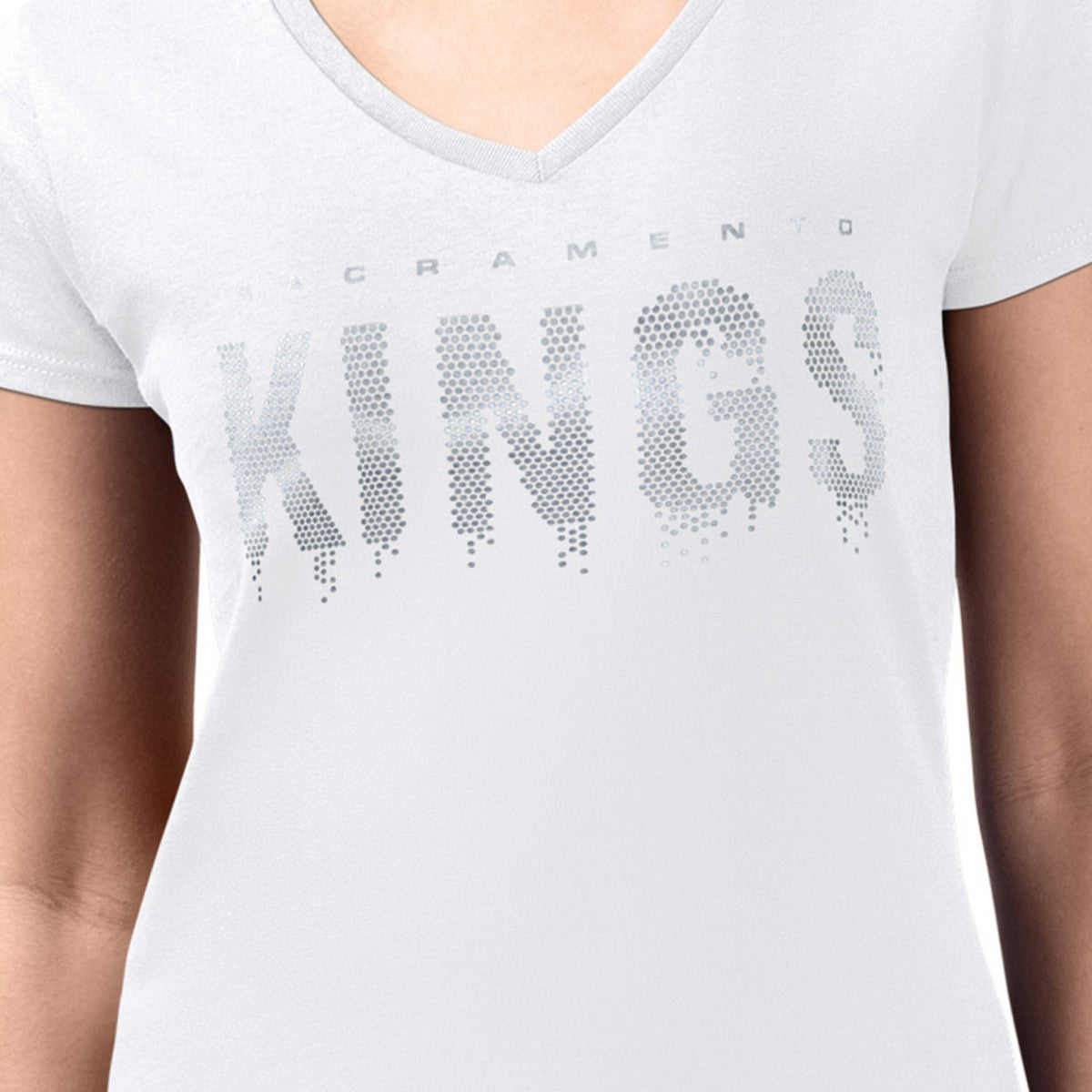 Sacramento Kings G-III 4Her by Carl Banks Women's Super-Slim-Fit Metallic Drop Lightweight V-Neck T-Shirt - White discount