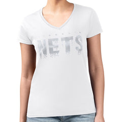 Brooklyn Nets G-III 4Her by Carl Banks Women's Super-Slim-Fit Metallic Drop Lightweight V-Neck T-Shirt - White cheap