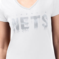Brooklyn Nets G-III 4Her by Carl Banks Women's Super-Slim-Fit Metallic Drop Lightweight V-Neck T-Shirt - White cheap