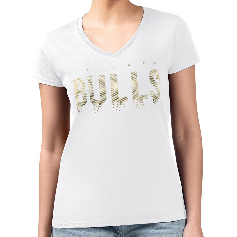 Chicago Bulls G-III 4Her by Carl Banks Women's Super-Slim-Fit Metallic Drop Lightweight V-Neck T-Shirt sale - White online