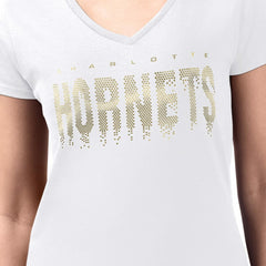 Charlotte Hornets G-III 4Her by Carl Banks Women's Super-Slim-Fit Metallic Drop Lightweight V-Neck T-Shirt - White discount