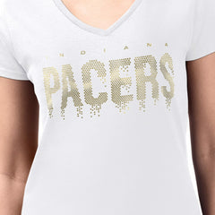 Indiana Pacers G-III 4Her by Carl Banks Women's Super-Slim-Fit Metallic Drop Lightweight V-Neck T-Shirt - White cheap