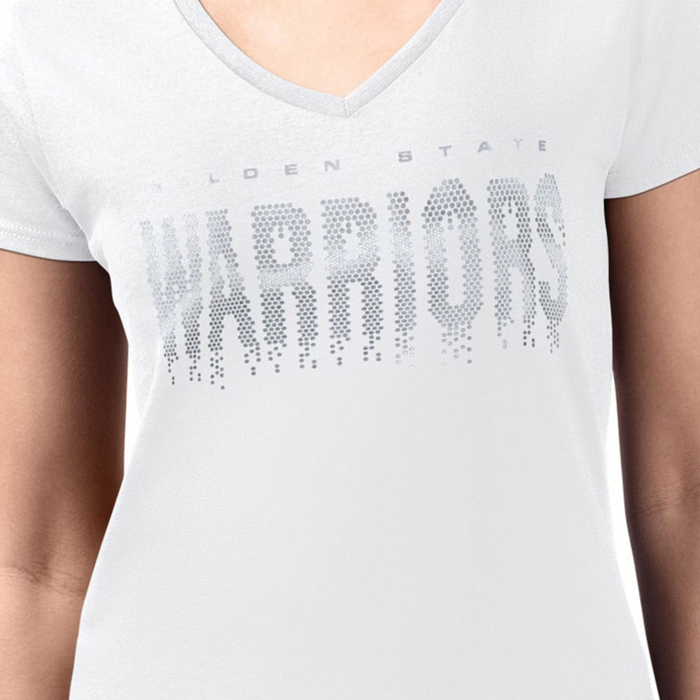 Golden State Warriors G-III 4Her by Carl Banks Women's Super-Slim-Fit Metallic Drop Lightweight V-Neck T-Shirt sale - White for sale