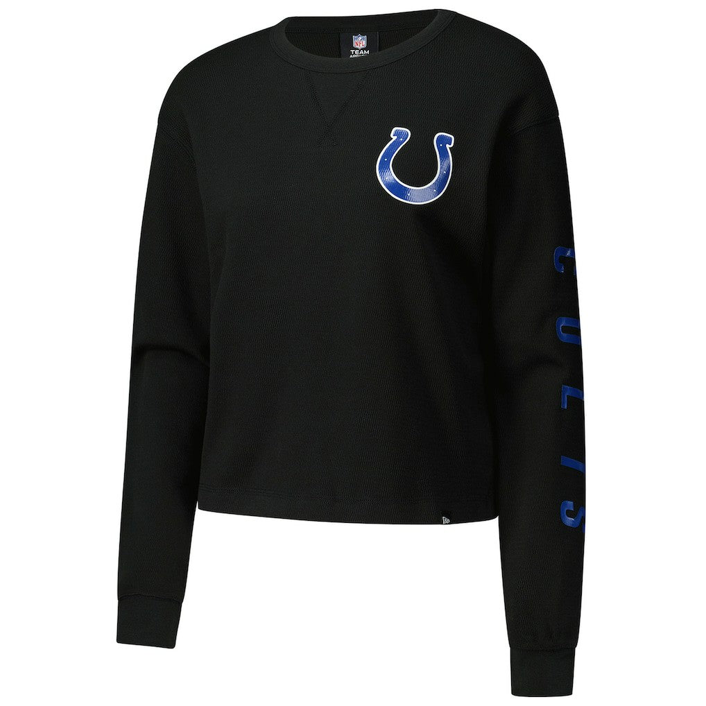 Indianapolis Colts New Era Women's Sport Night Thermal Long Sleeve Cropped T-Shirt - Black for sale