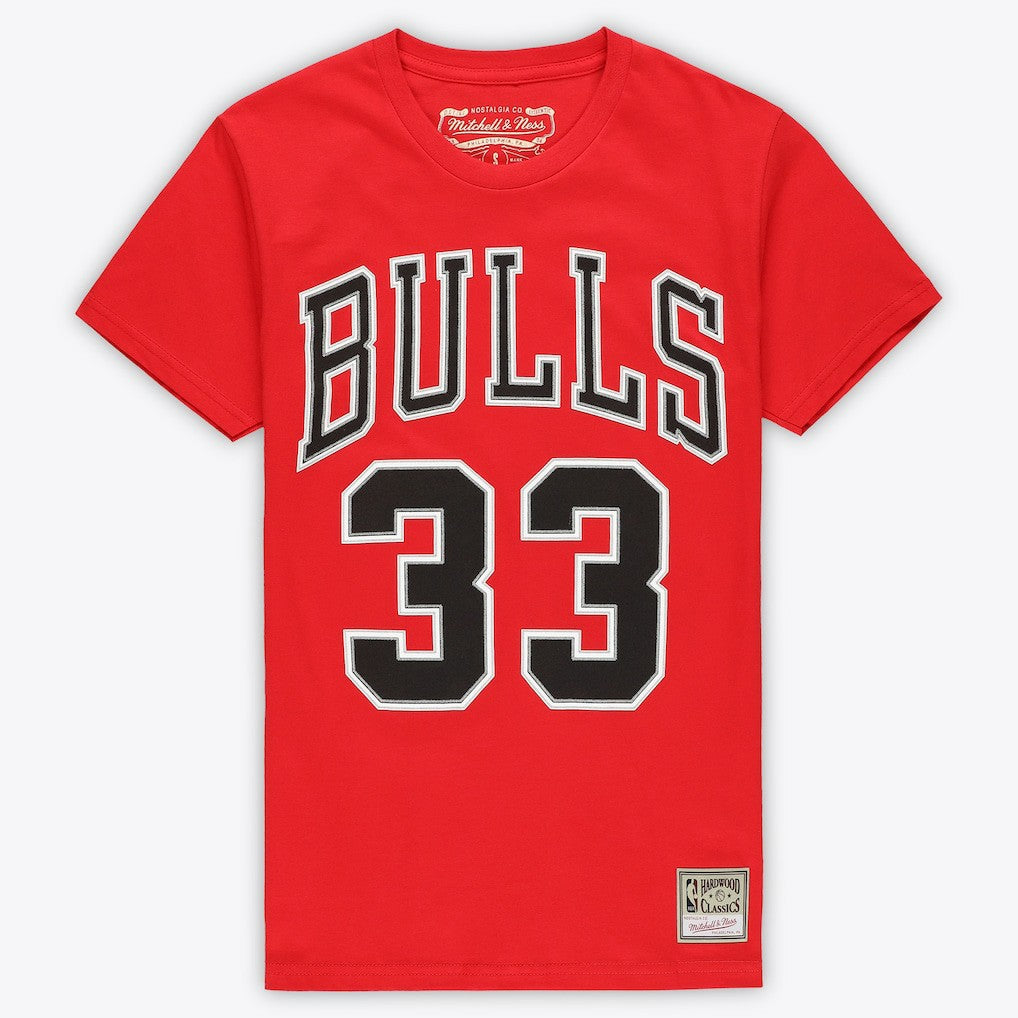 Scottie Pippen Chicago Bulls Unisex Hardwood Classics Name & Number T-Shirt sale - Red | Mitchell & Ness outlet