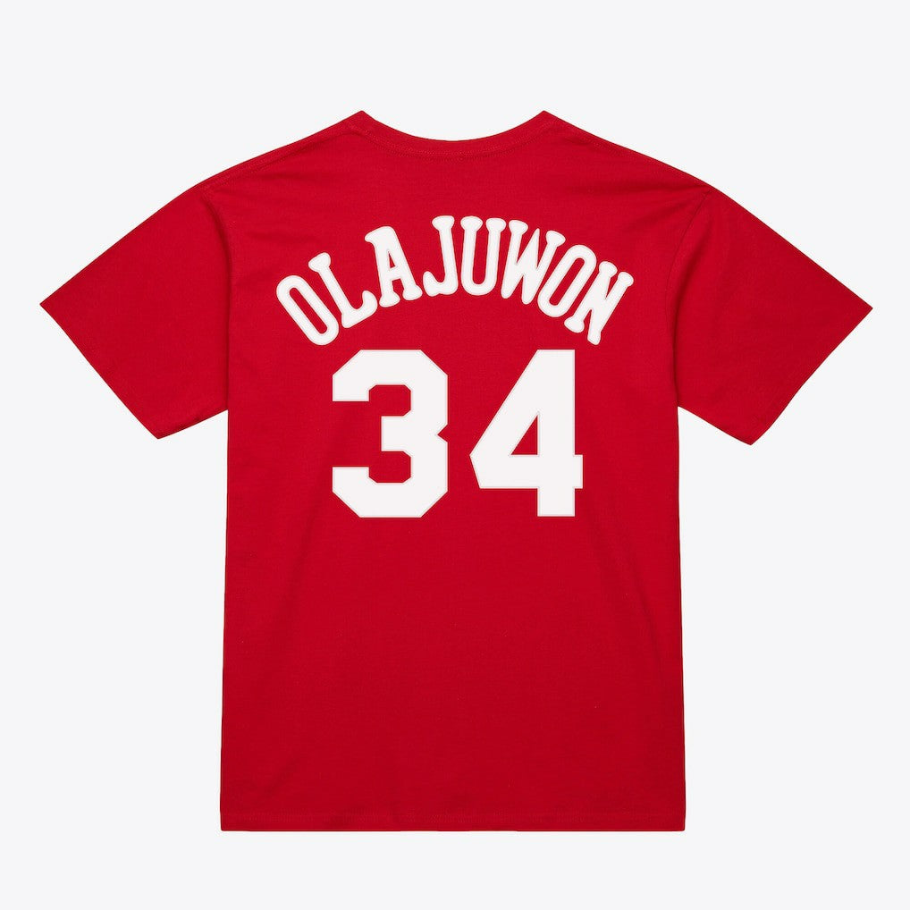 Hakeem Olajuwon Houston Rockets Unisex Hardwood Classics Name & Number T-Shirt sale - Red | Mitchell & Ness on sale