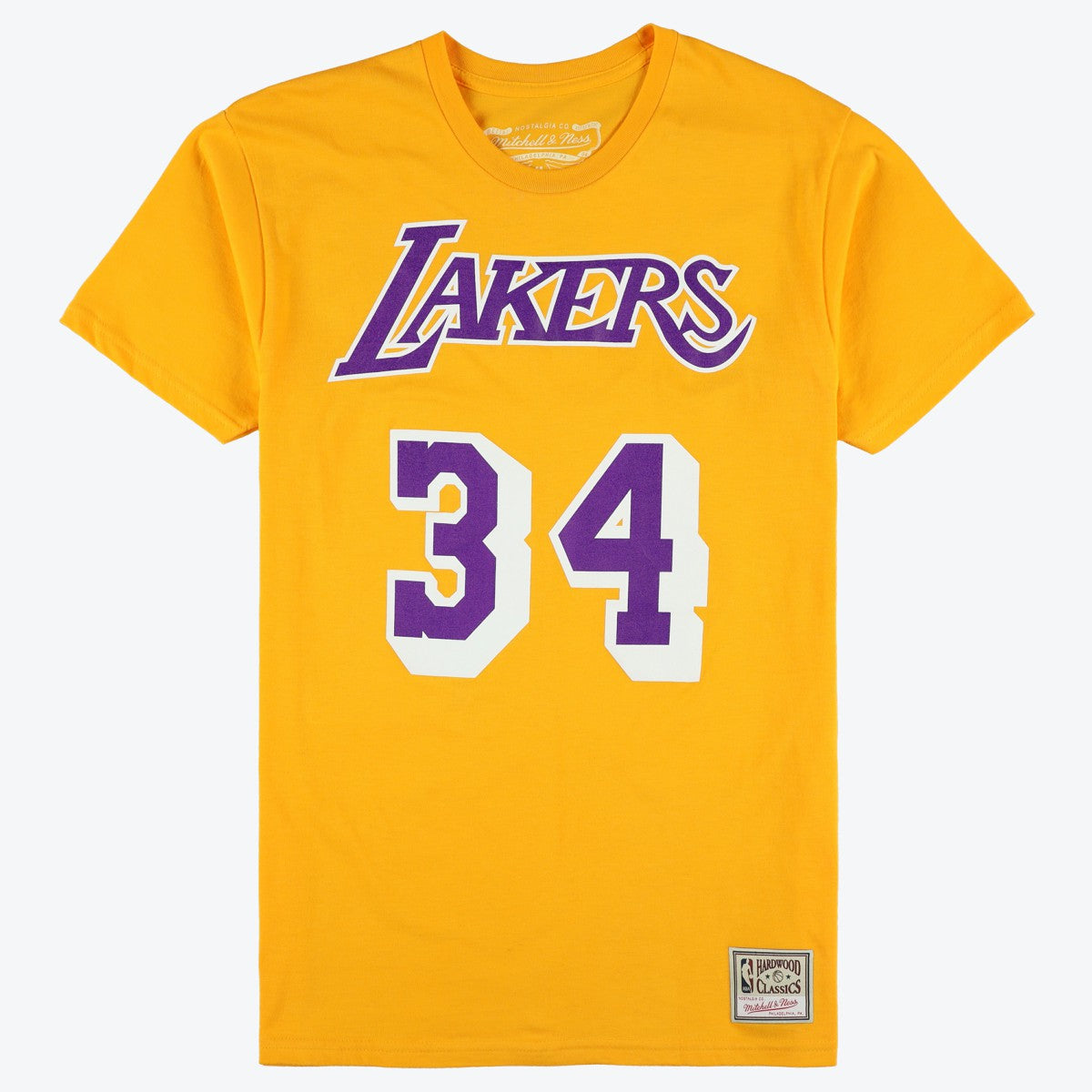 Shaquille O'Neal Los Angeles Lakers Unisex Hardwood Classics Name & Number T-Shirt - Gold | Mitchell & Ness discount