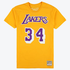 Shaquille O'Neal Los Angeles Lakers Unisex Hardwood Classics Name & Number T-Shirt - Gold | Mitchell & Ness discount