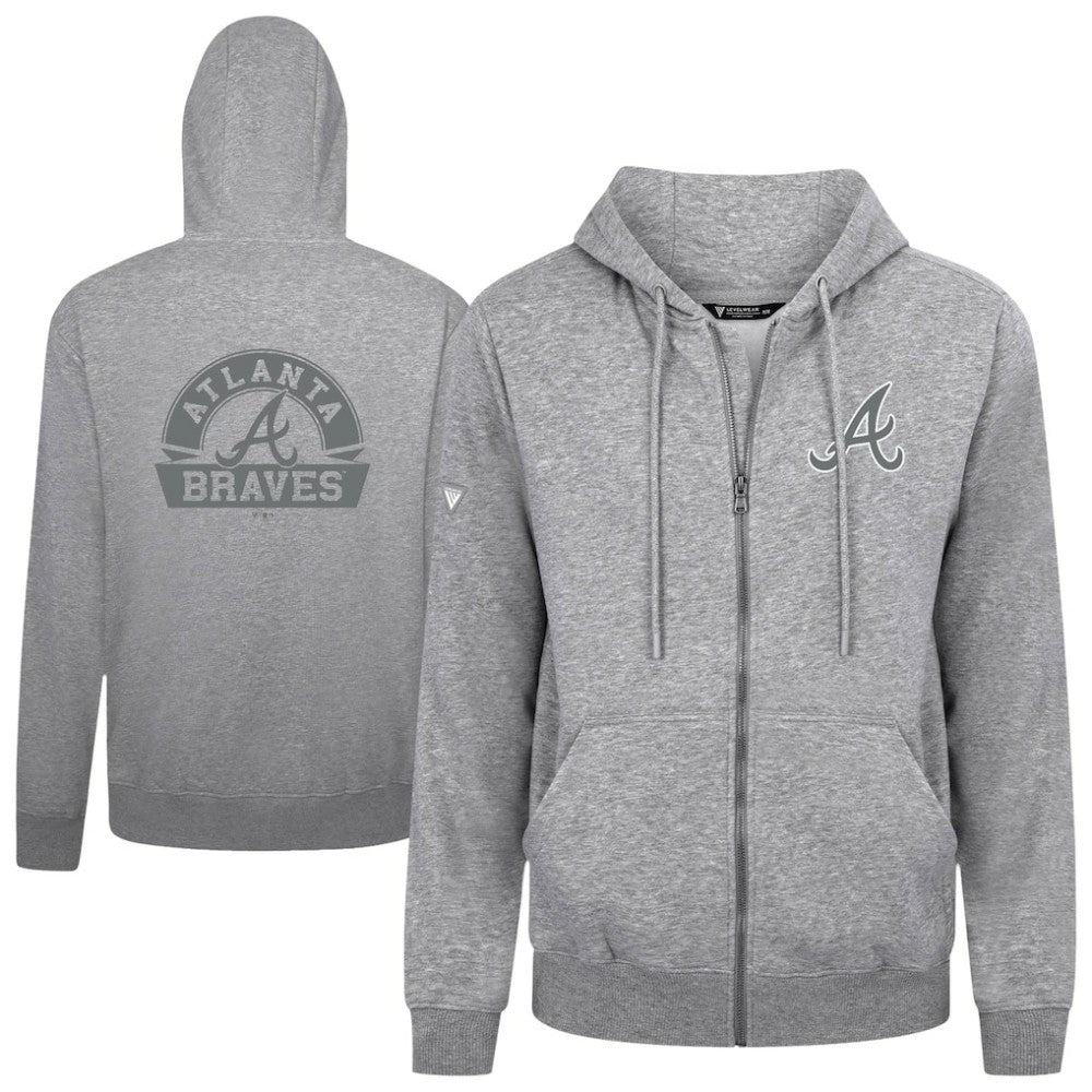 Atlanta Braves Levelwear Podium Chenille Logo Full-Zip Hoodie - Heather Gray