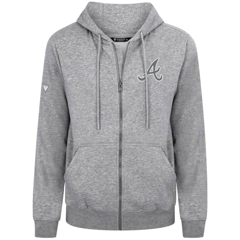 Atlanta Braves Levelwear Podium Chenille Logo Full-Zip Hoodie - Heather Gray