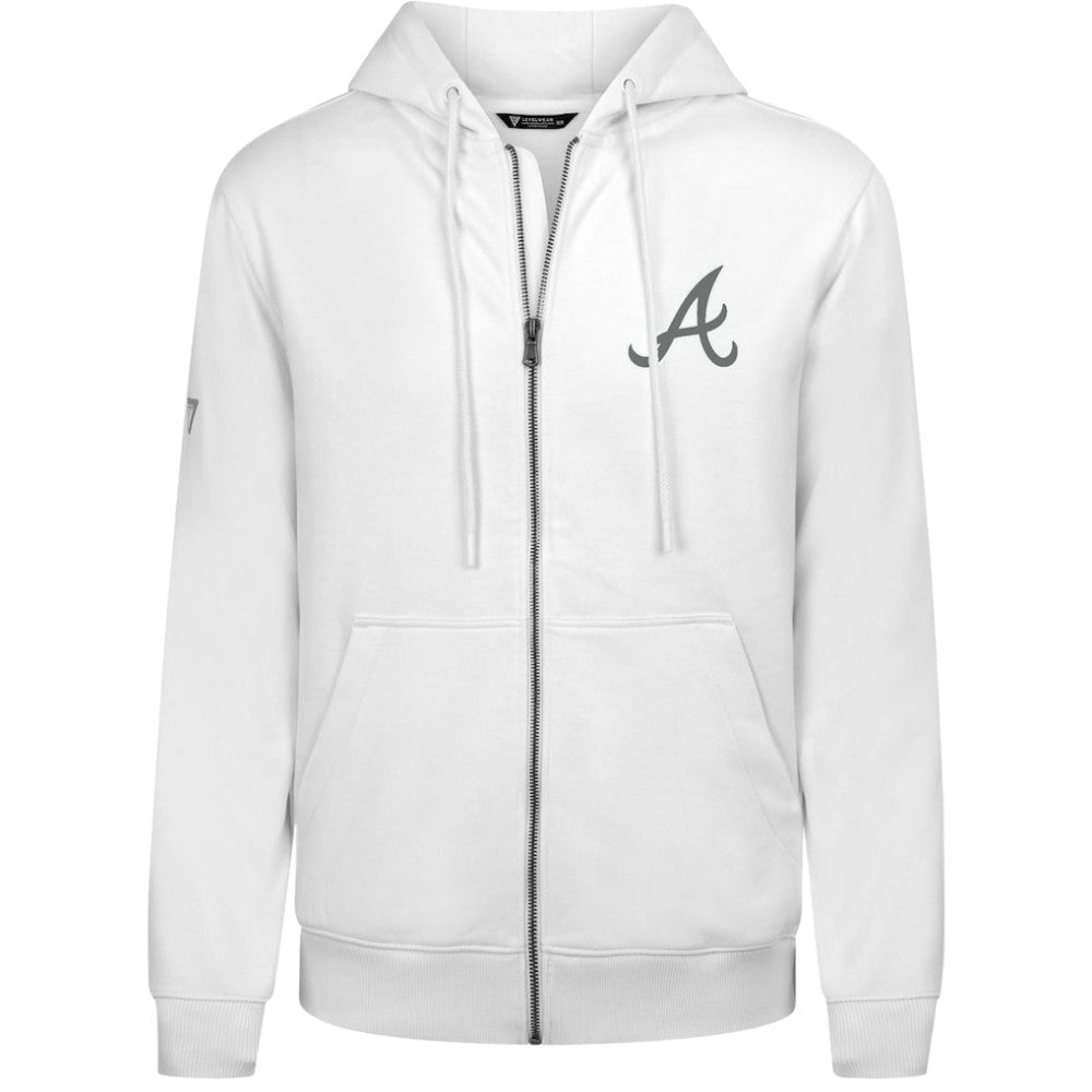Atlanta Braves Levelwear Podium Chenille Logo Full-Zip Hoodie - White