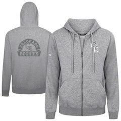 Colorado Rockies Levelwear Podium Chenille Logo Full-Zip Hoodie - Heather Gray
