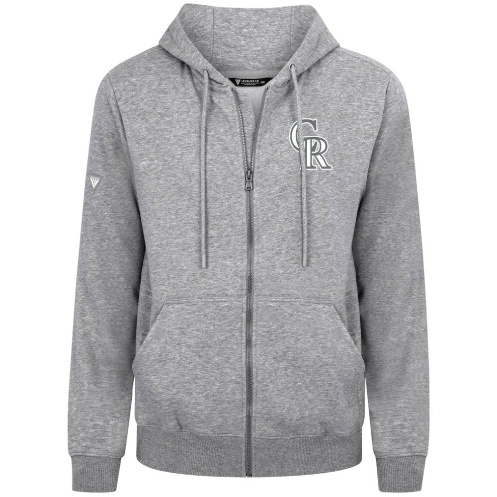 Colorado Rockies Levelwear Podium Chenille Logo Full-Zip Hoodie - Heather Gray