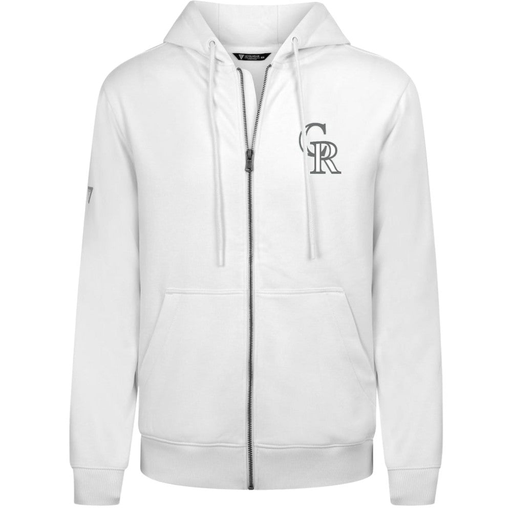 Colorado Rockies Levelwear Podium Chenille Logo Full-Zip Hoodie - White