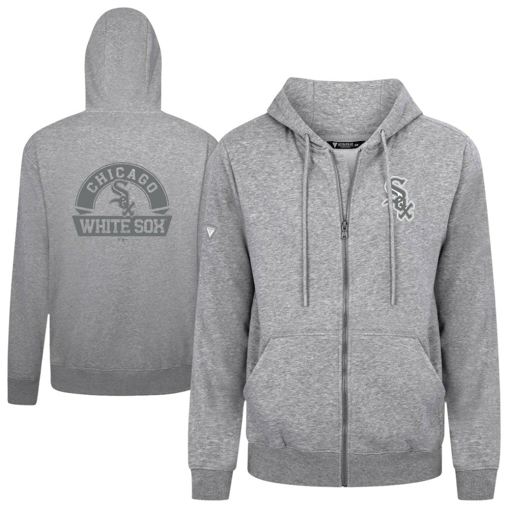 Chicago White Sox Levelwear Podium Chenille Logo Full-Zip Hoodie - Heather Gray