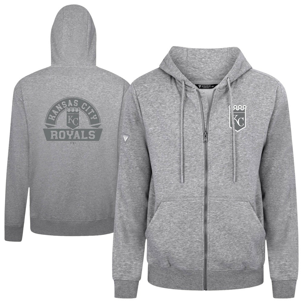 Kansas City Royals Levelwear Podium Chenille Logo Full-Zip Hoodie - Heather Gray