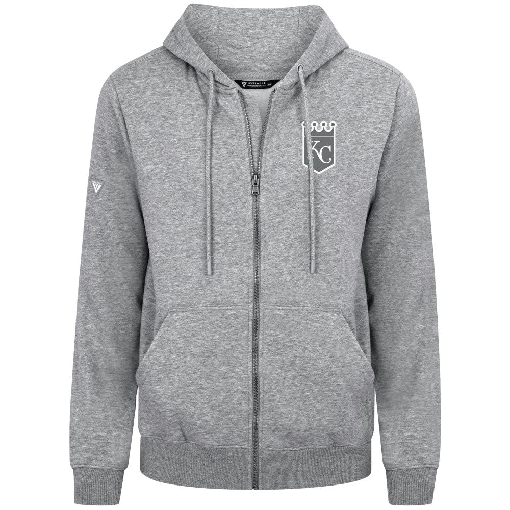 Kansas City Royals Levelwear Podium Chenille Logo Full-Zip Hoodie - Heather Gray