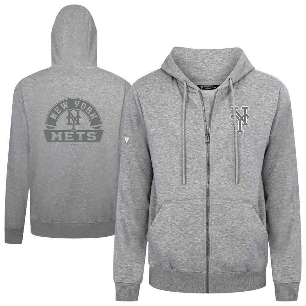 New York Mets Levelwear Podium Banner Arch Full-Zip Hoodie - Heather Gray