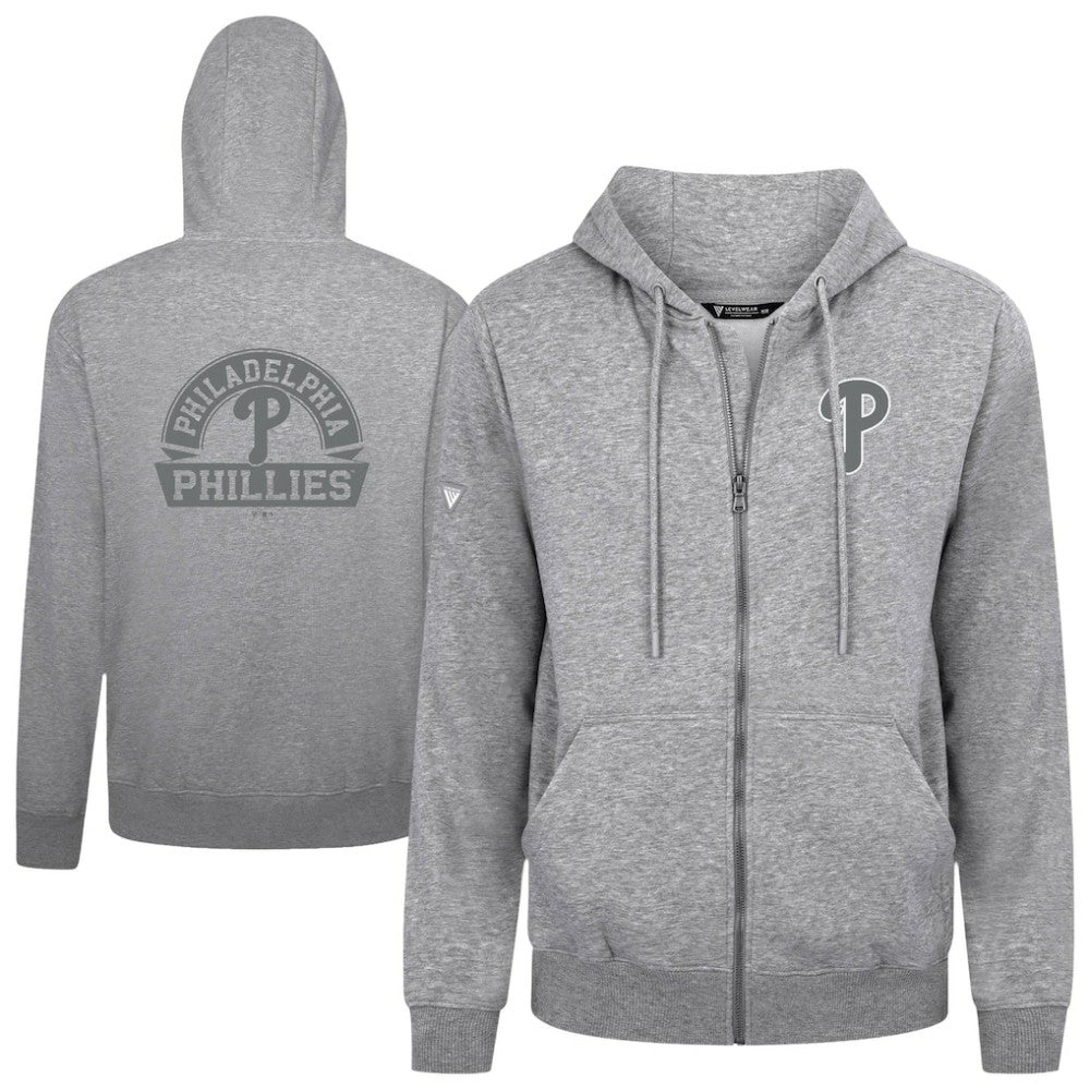 Philadelphia Phillies Levelwear Podium Banner Arch Full-Zip Hoodie - Heather Gray