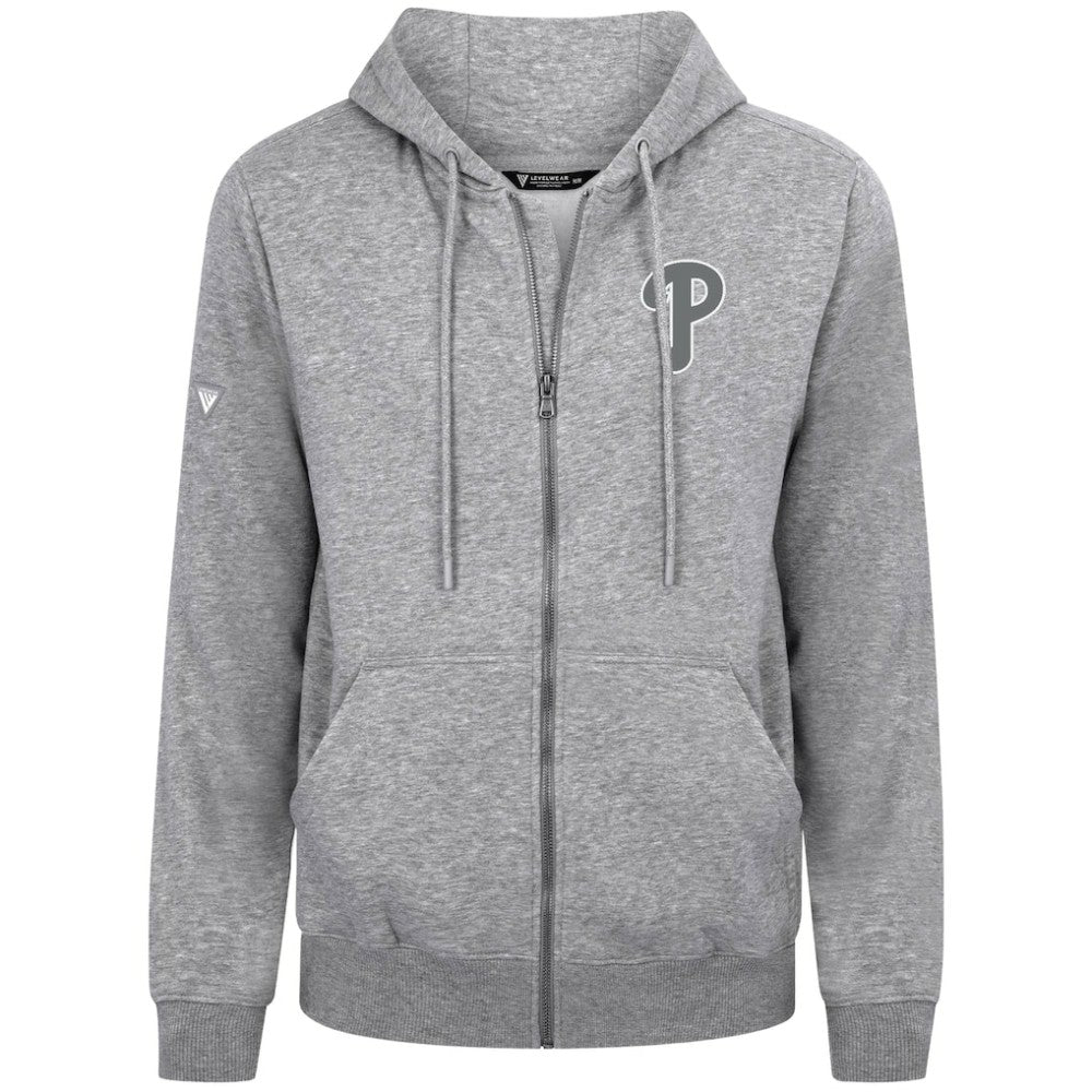 Philadelphia Phillies Levelwear Podium Banner Arch Full-Zip Hoodie - Heather Gray