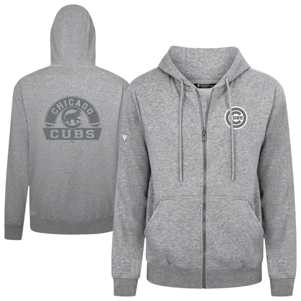 Chicago Cubs Levelwear Podium Banner Arch Full-Zip Hoodie - Heather Gray