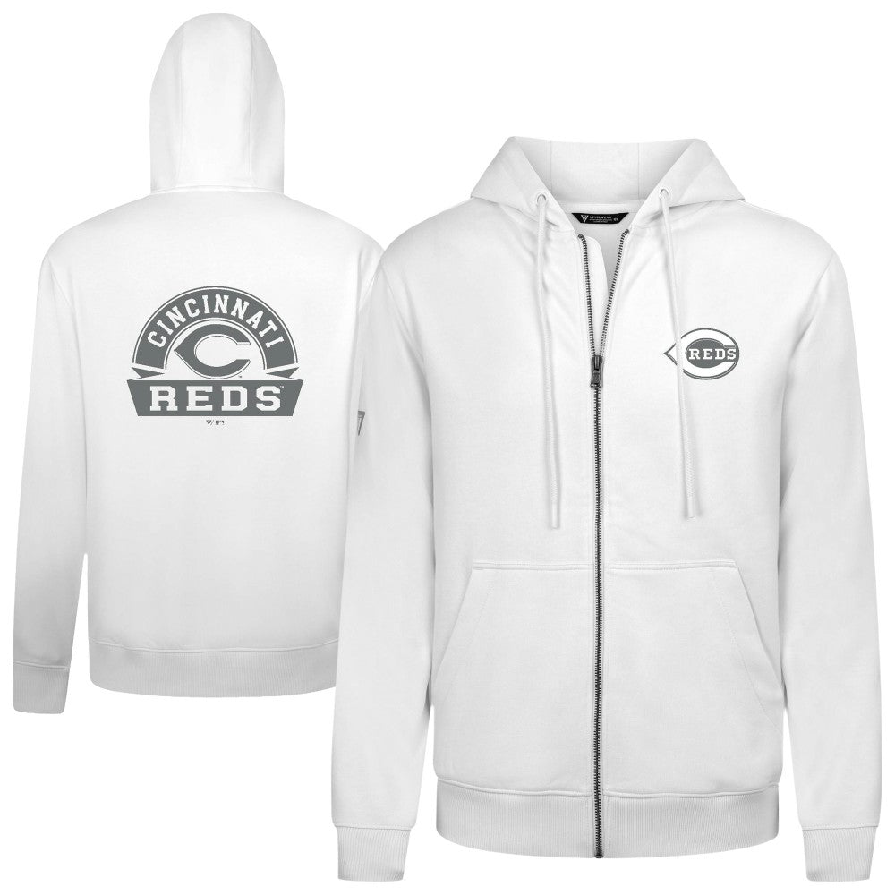 Cincinnati Reds Levelwear Podium Banner Arch Full-Zip Hoodie - White