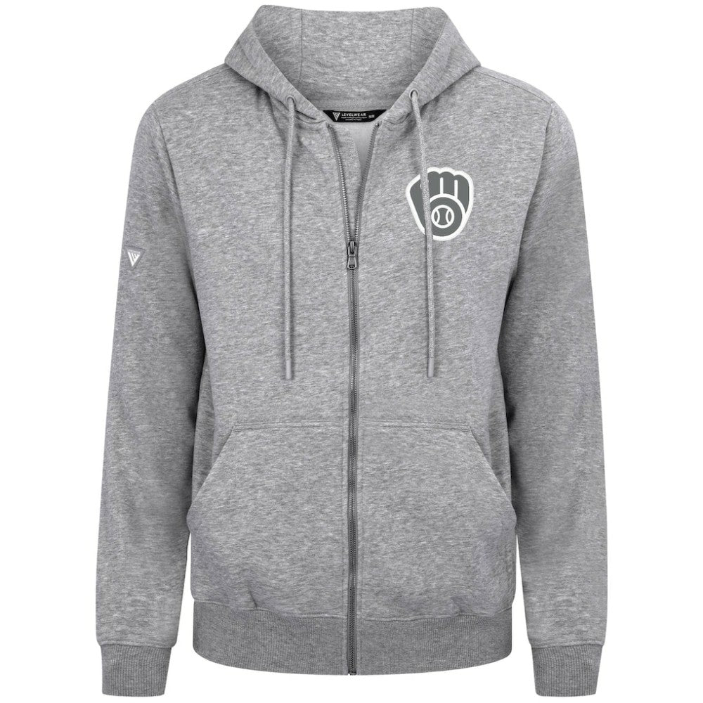 Milwaukee Brewers Levelwear Podium Banner Arch Full-Zip Hoodie - Heather Gray