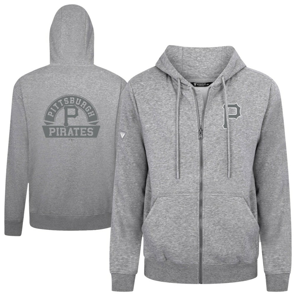 Pittsburgh Pirates Levelwear Podium Banner Arch Full-Zip Hoodie - Heather Gray
