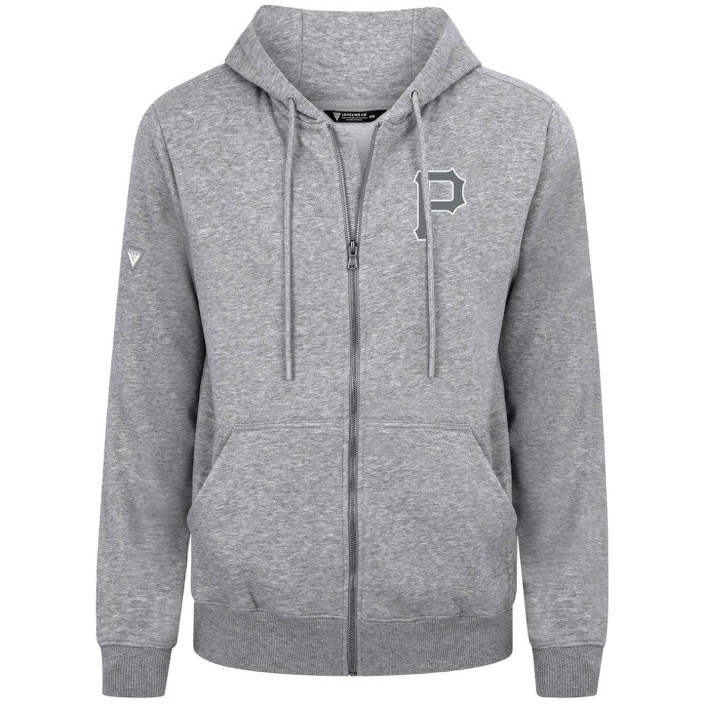 Pittsburgh Pirates Levelwear Podium Banner Arch Full-Zip Hoodie - Heather Gray