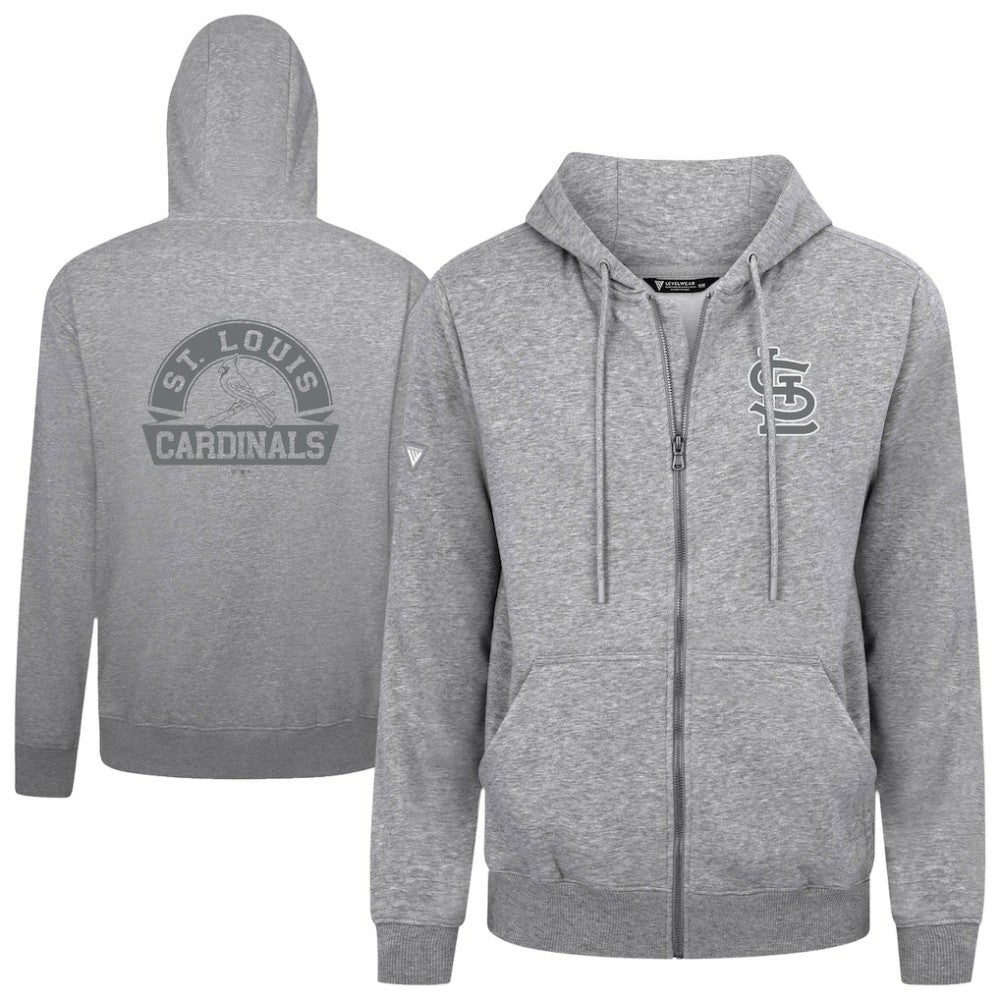 St. Louis Cardinals Levelwear Podium Banner Arch Full-Zip Hoodie - Heather Gray