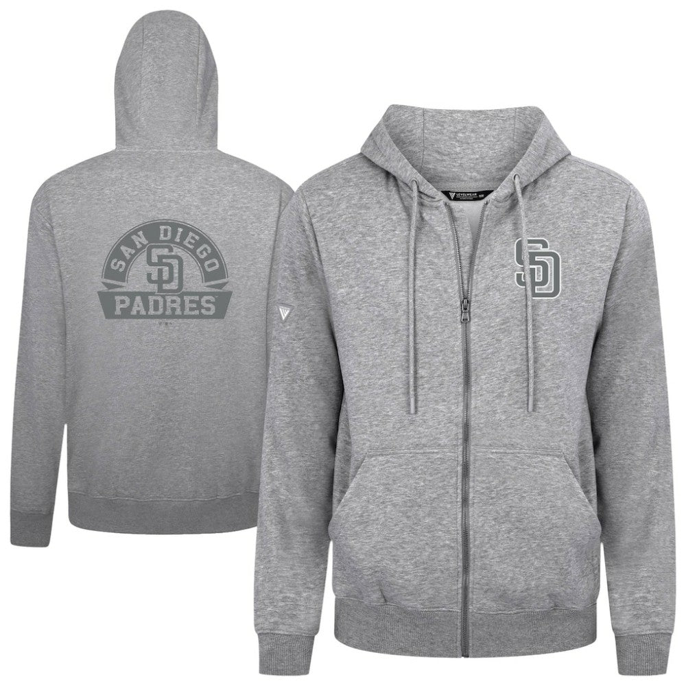 San Diego Padres Levelwear Podium Banner Arch Full-Zip Hoodie - Heather Gray