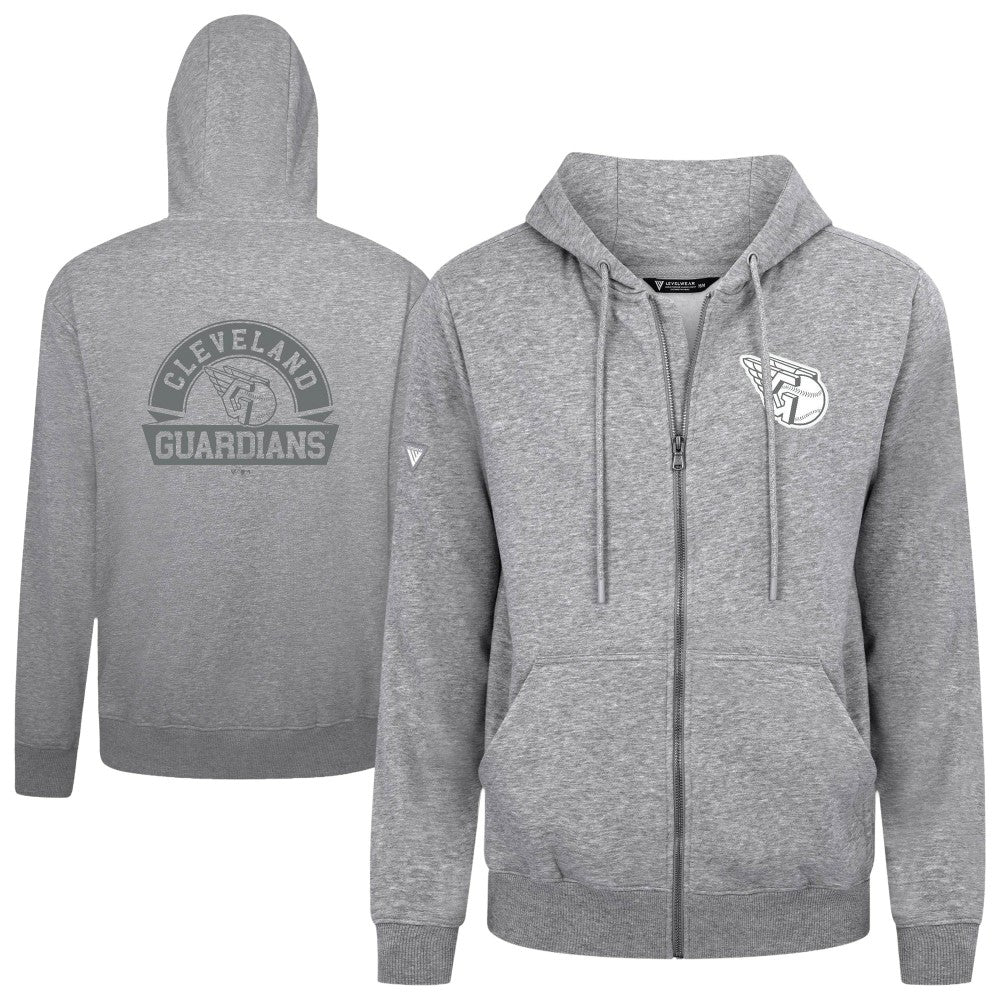 Cleveland Guardians Levelwear Podium Banner Arch Full-Zip Hoodie - Heather Gray