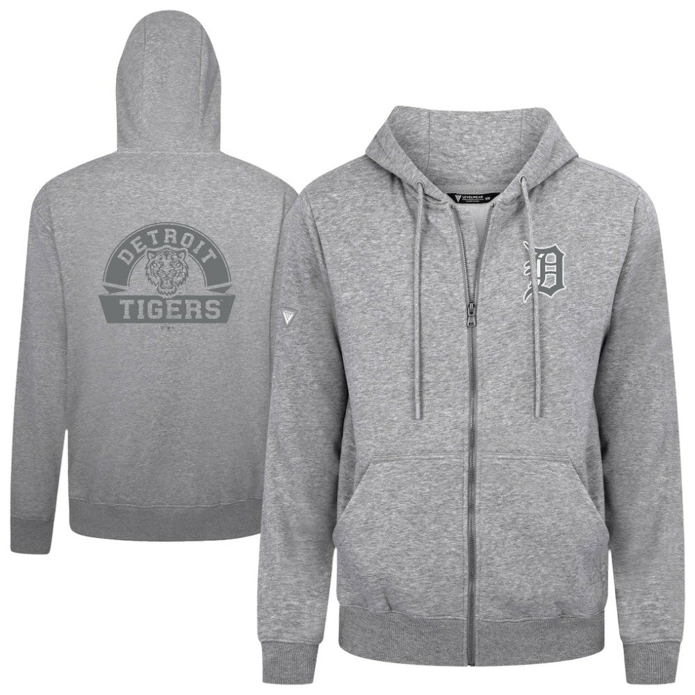 Detroit Tigers Levelwear Podium Banner Arch Full-Zip Hoodie - Heather Gray