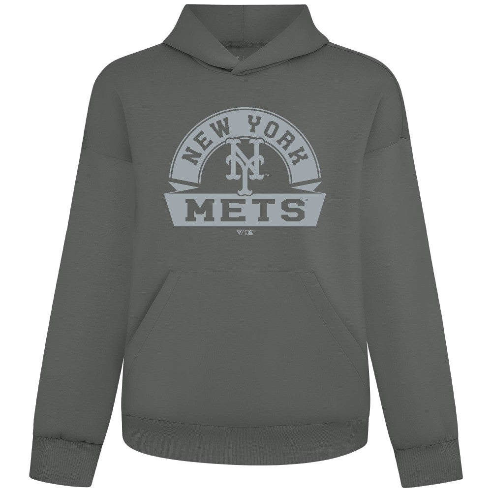 New York Mets Levelwear Luxe Signature Banner Arch Tri-Blend Hoodie - Gray